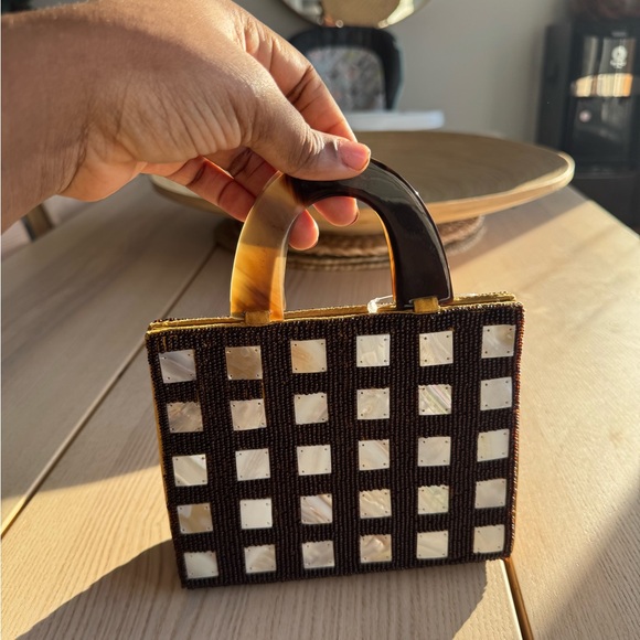 Vintage beaded mini Black and Cream Checkered Mini Bag - Picture 1 of 3